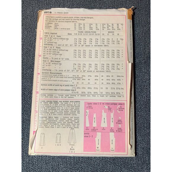 Vintage Simplicity 8916 Sewing Pattern Tunic Jumper Size 9/10 Young Teen 60s - Picture 2 of 2